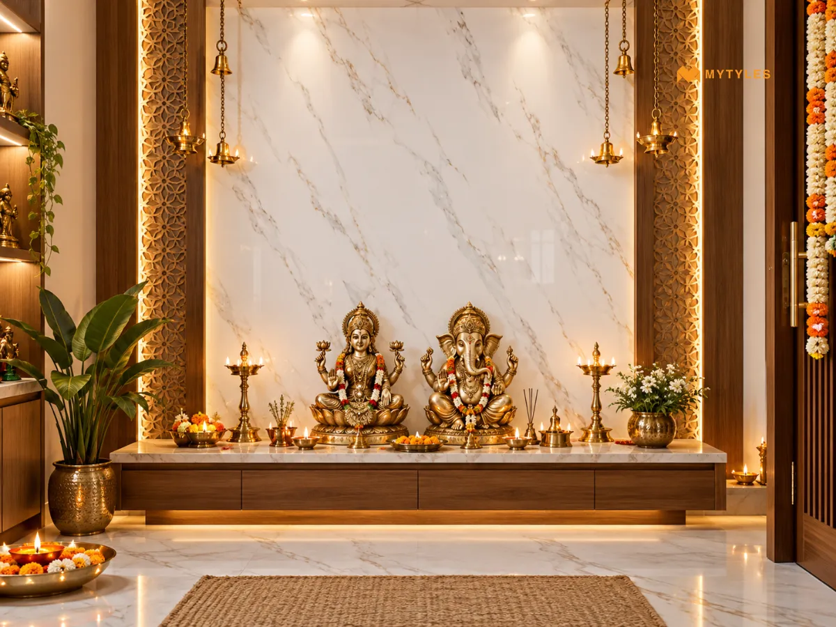 Use the Pooja Wall as a Defined Tile Area